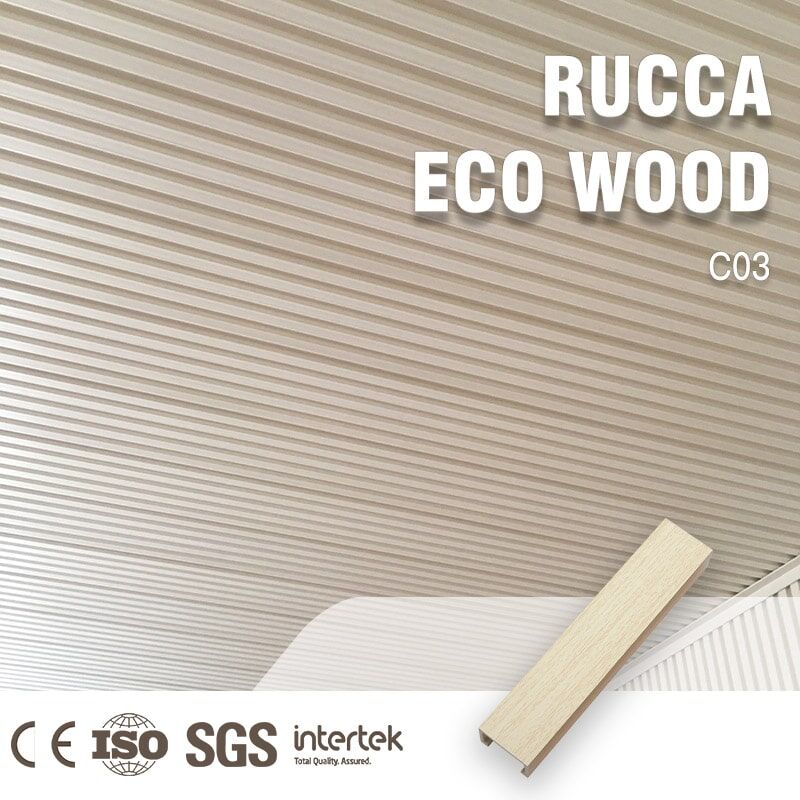 Rucca Ceiling Wood PVC Plastic Composite False Ceiling for Interior Suspended Decoration Hall Ceiling Panels Design