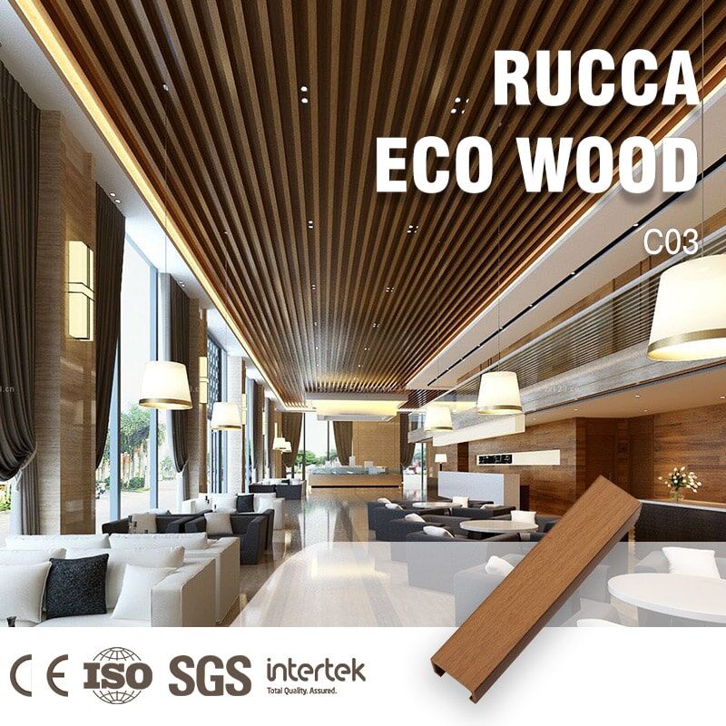 Rucca Decorative Ceiling Wood PVC Plastic Composite False Ceiling for Interior Suspended Decoration Hall Ceiling Panels Design